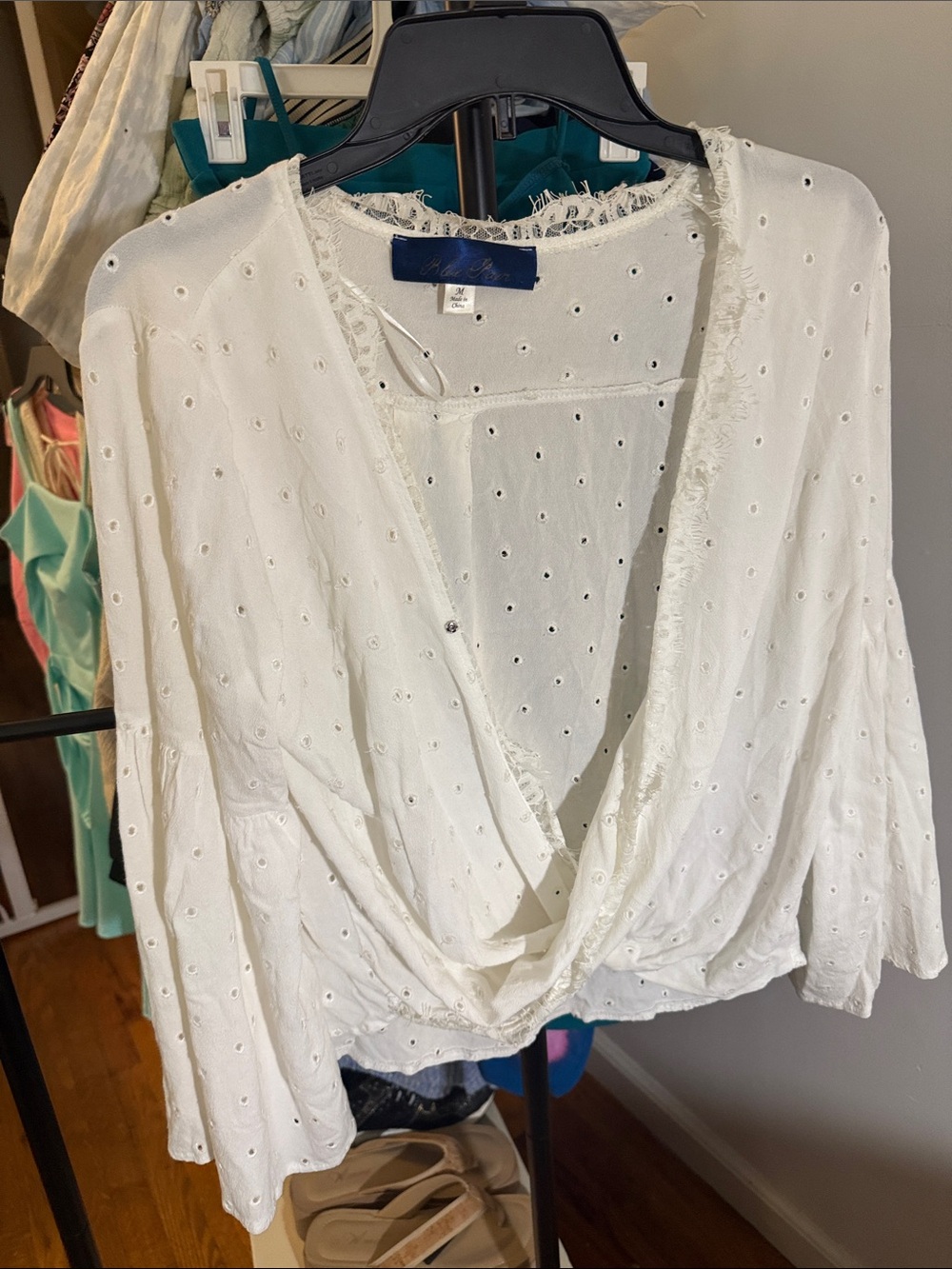 Blue rain White Eyelet Wrap Blouse - Women